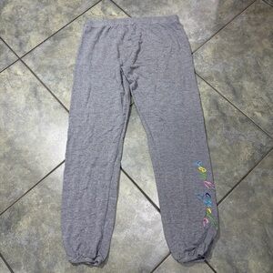 Monrow Soul Cycle Sweatpants Sz M Grey Embroidered Women Limited Edition Casual